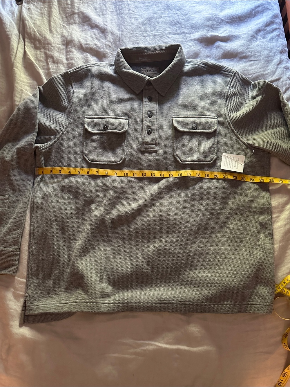 Men's Long-Sleeve Fleece Lined Polo Shirt - Gray XL